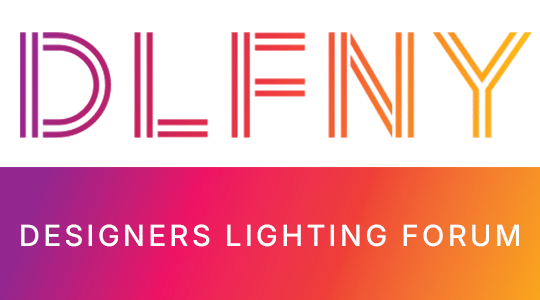 Logo for the DLFNY Designers Lighting Forum with colorful text and gradient background.