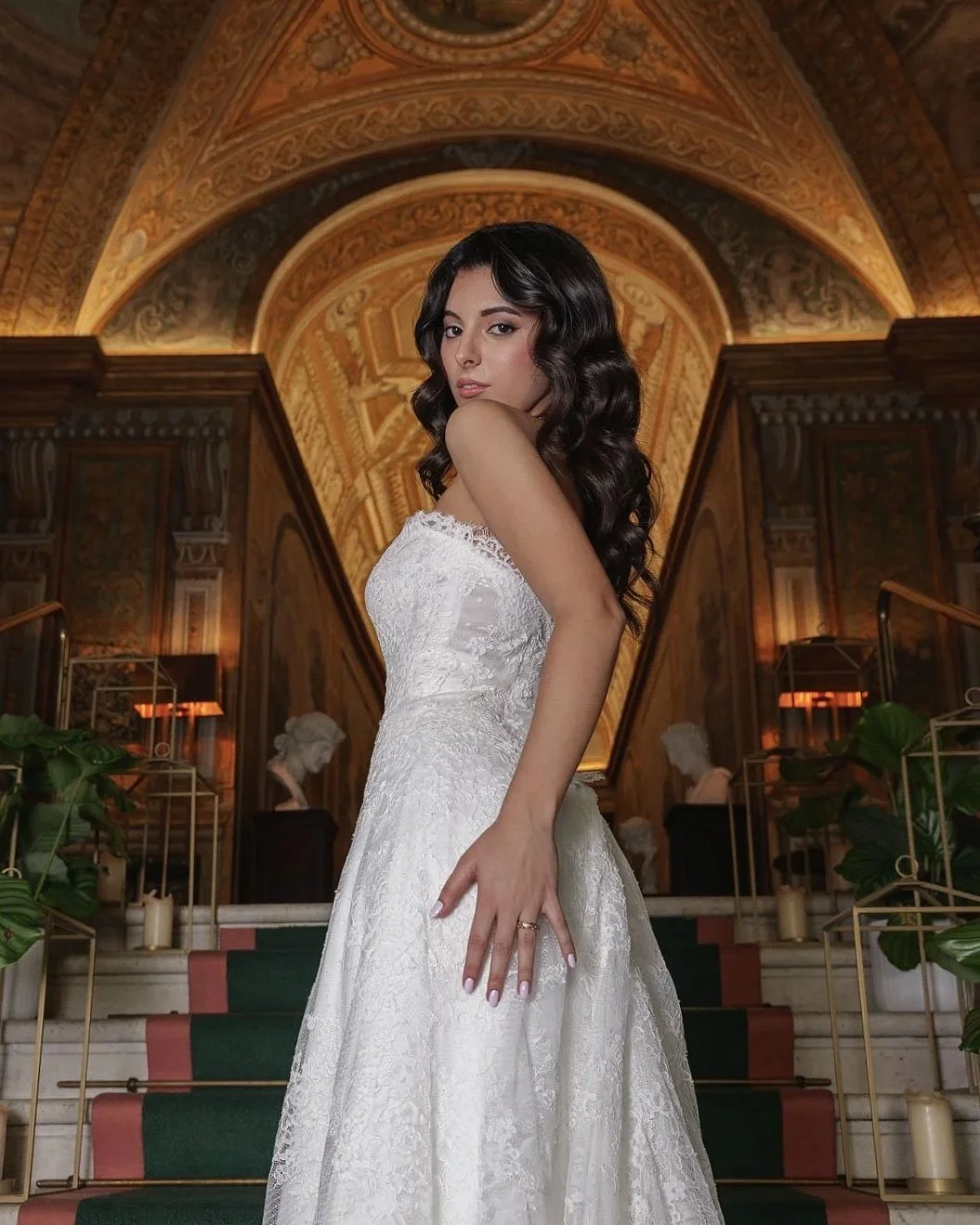 Luxury bridal portrait inside elegant Italian wedding venue