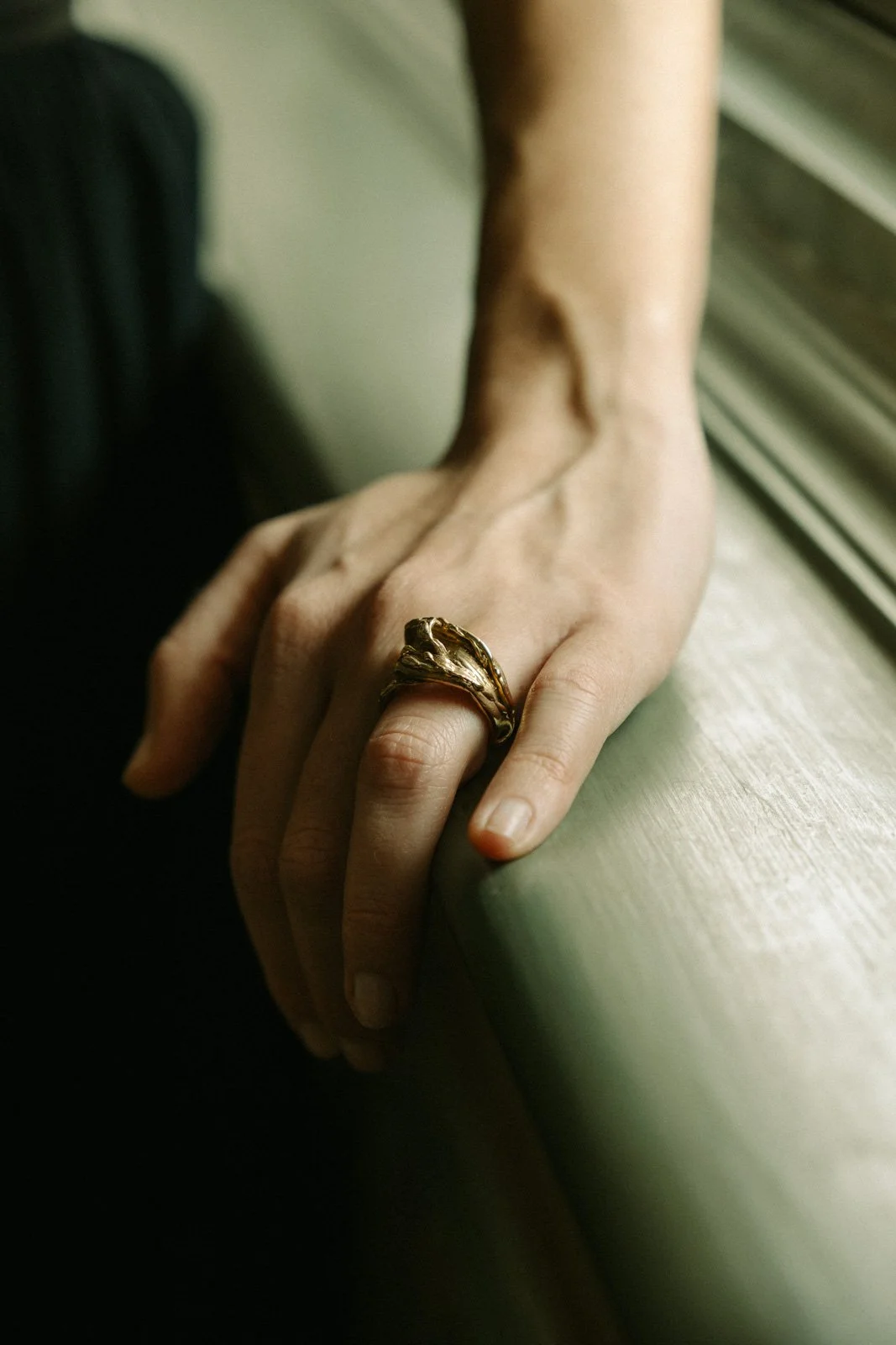 Close up detail of bridal jewelry and wedding styling during fine art bridal editorial shoot