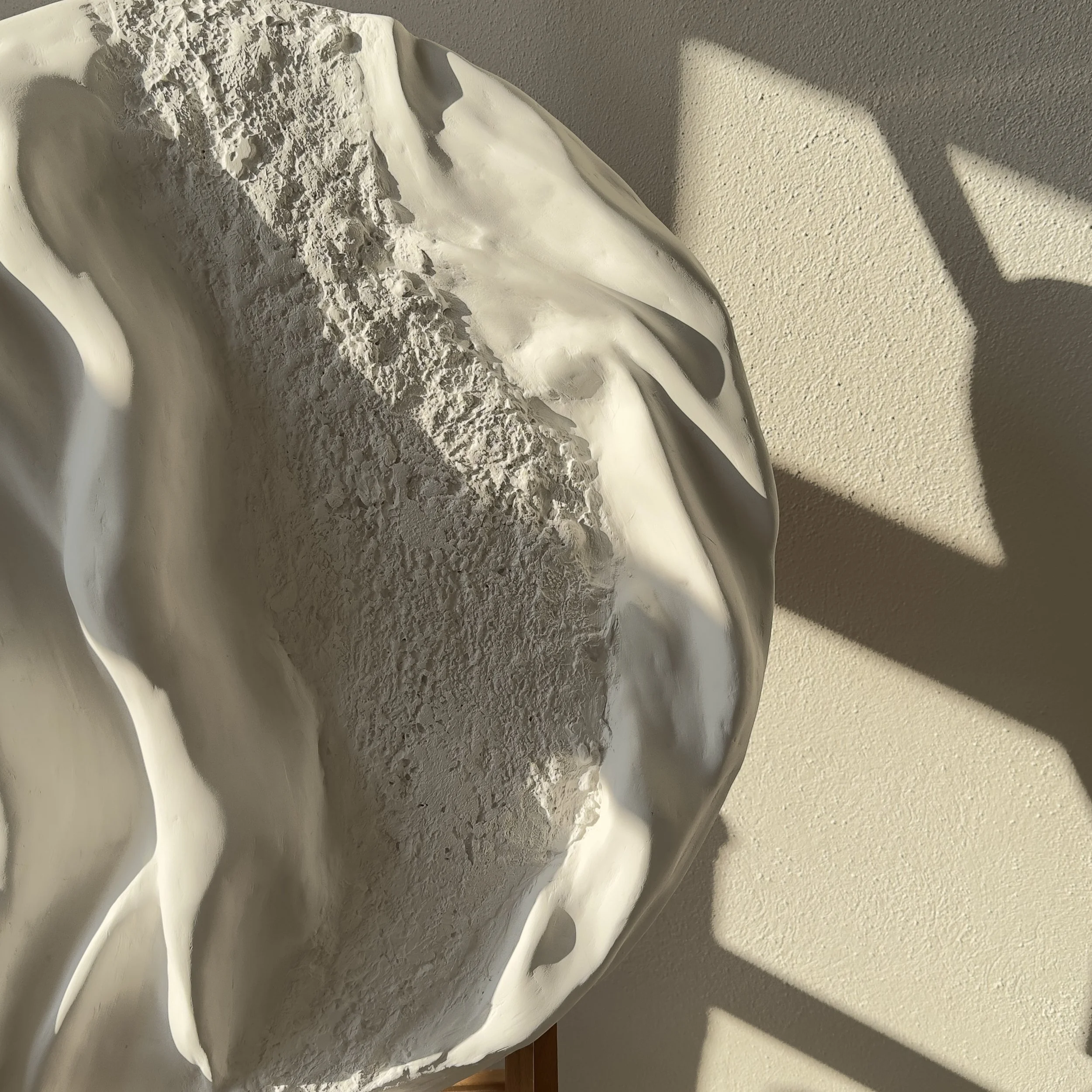 Detailed close-up of contemporary textured sculpture in natural light