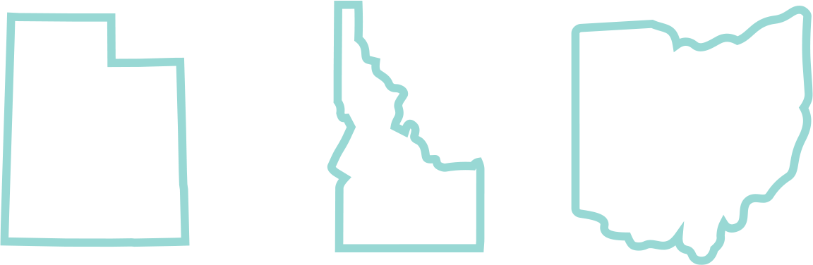 Outline maps of the state of Ohio, the city of Cleveland, and the city of Columbus, Ohio.
