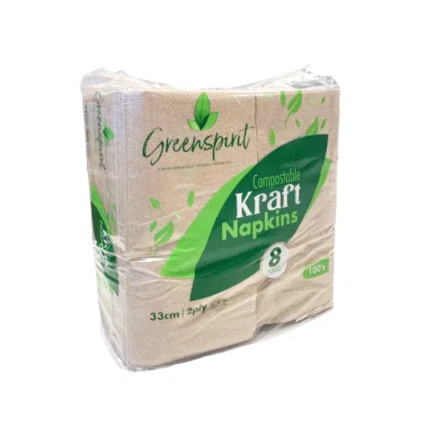 8 Fold Compostable Kraft Napkins (20 x 100's)