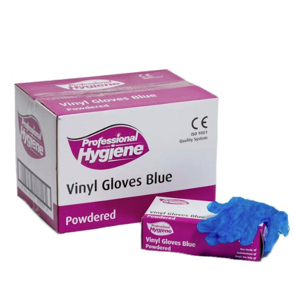 Professional Hygiene Vinyl Blue Powdered Gloves