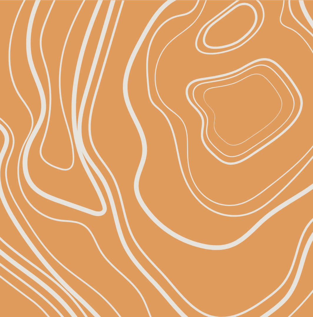 Topographic map with beige background and white contour lines.