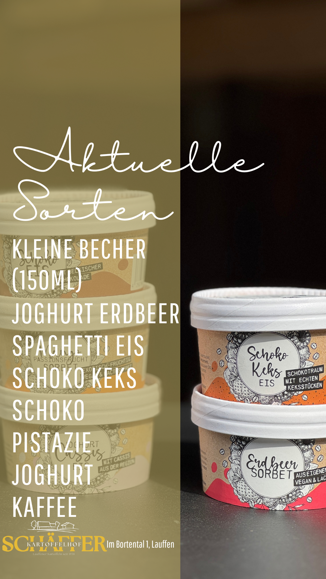 Eissorten von Fräulein Schmid, die den Kartoffelhof Schäffer in Lauffen am Neckar beliefern