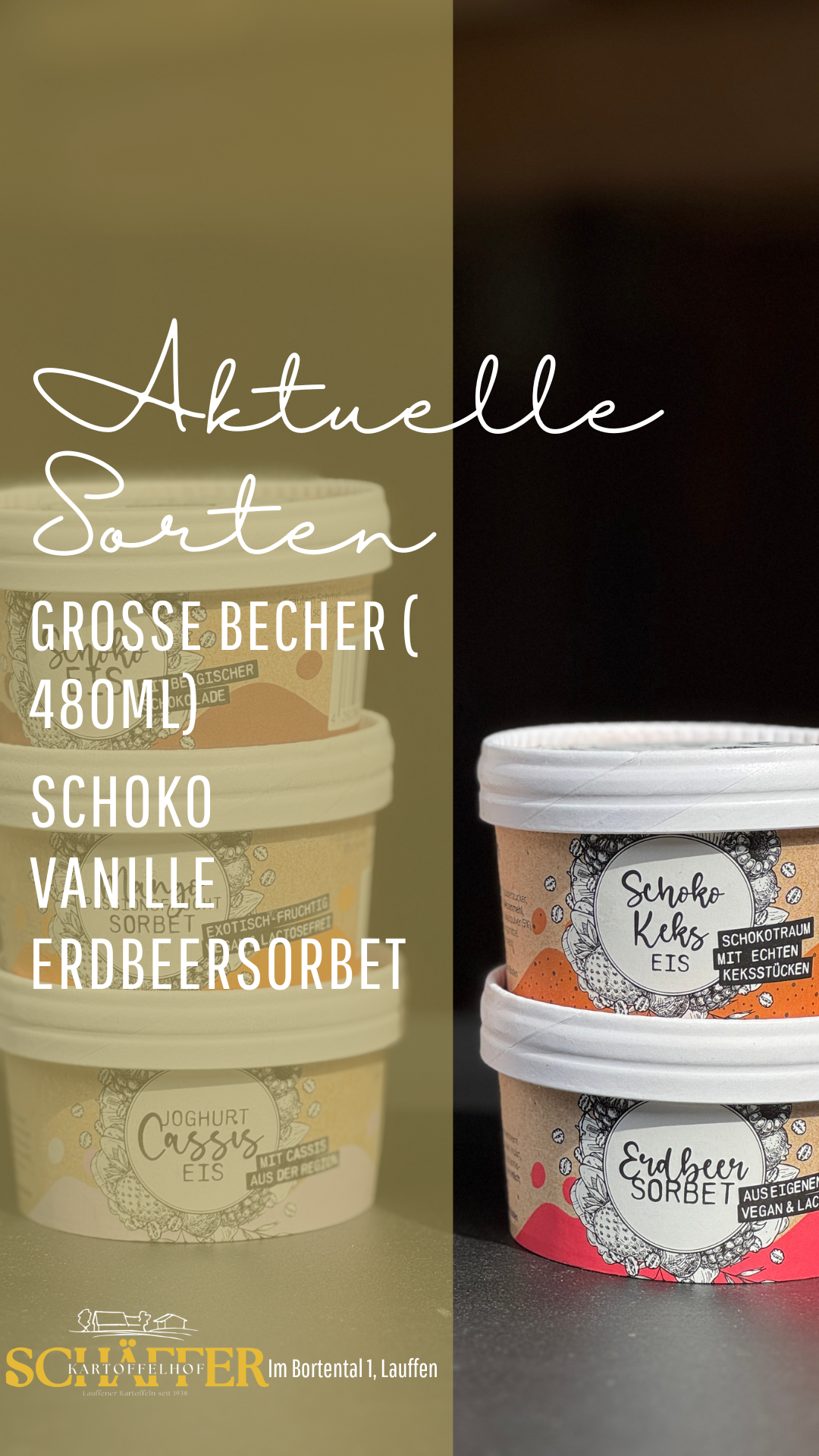 Eissorten von Fräulein Schmid, die den Kartoffelhof Schäffer in Lauffen am Neckar beliefern