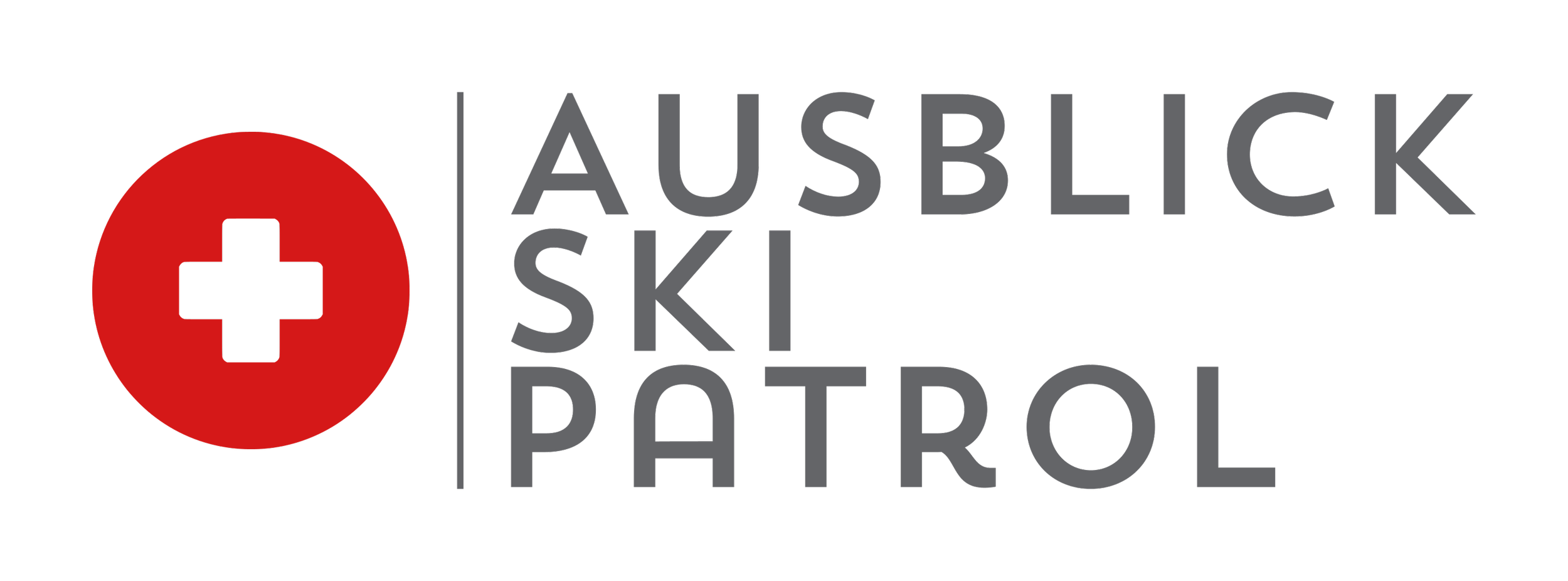The logo of the Ausbick Ski Patrol features a red circle with a black cross in the center, followed by the text 'AUSBICK SKI PATROL' in gray capital letters on a black background.