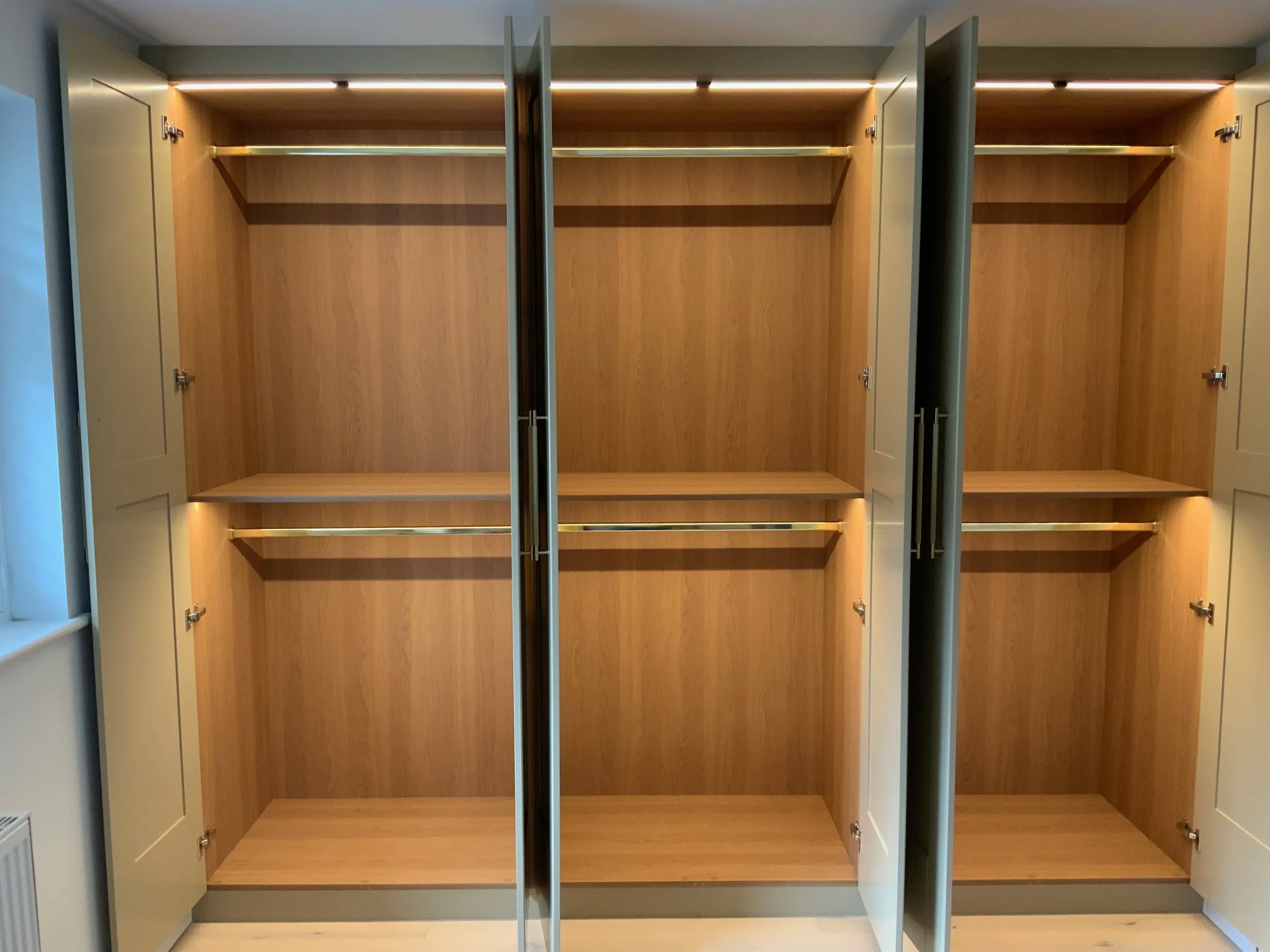 Internal lighting installed by Broadstone Interiors. Each unit operates on its own sensor and lighting is flush fitted. The lighting can also be fitted down the sides rather than the top!