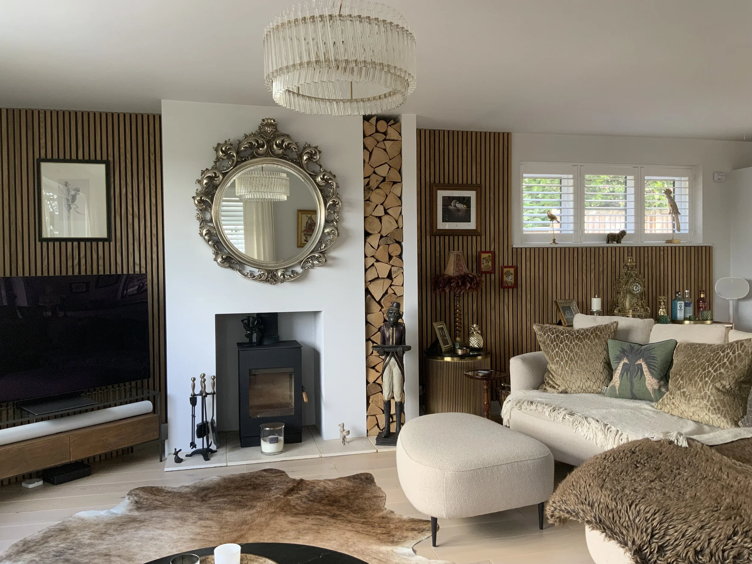 After - Acoustic Wood Panelling on Walls and Interior Design by Broadstone Interiors.