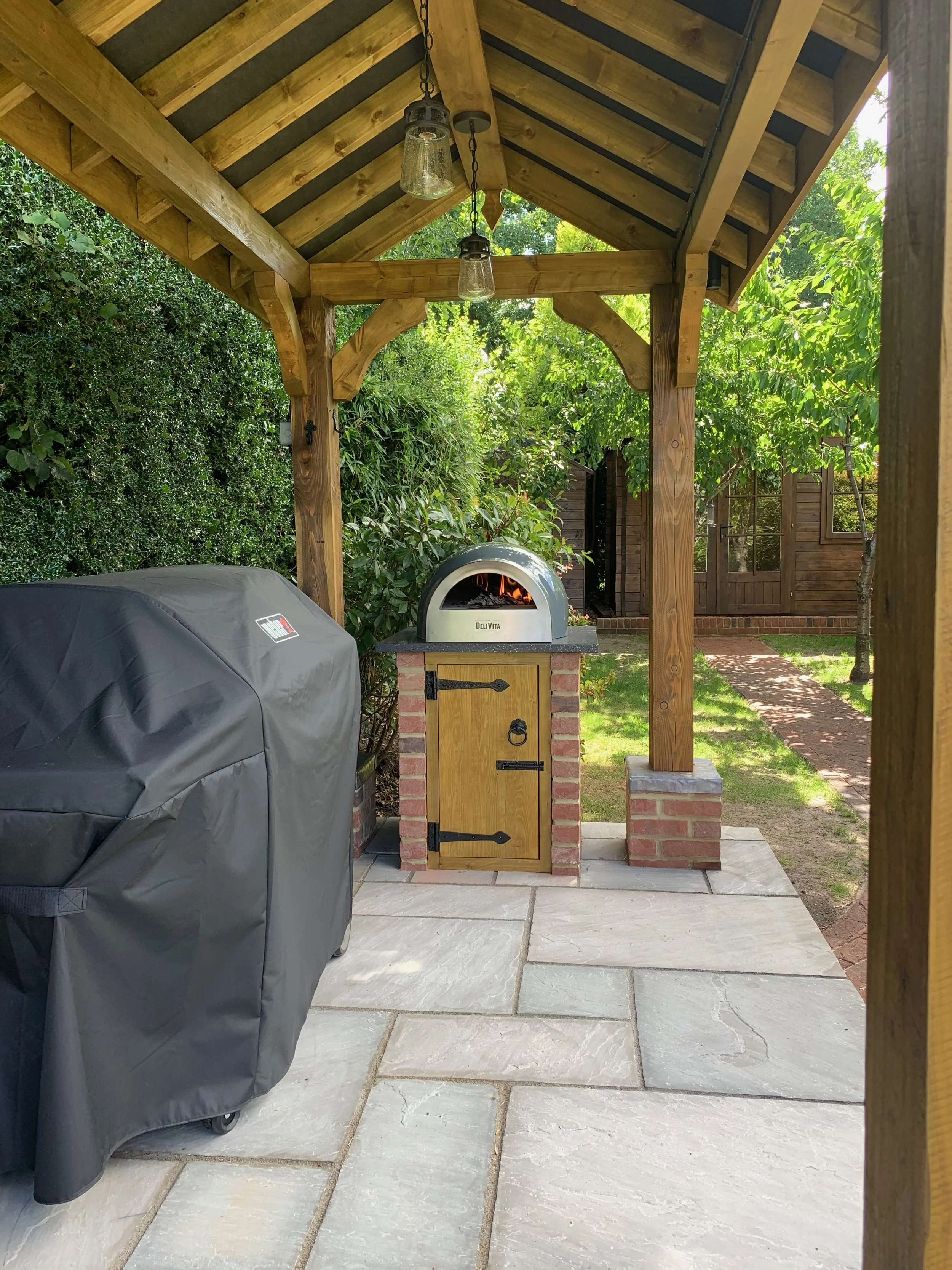 Inside detail of Garden BBQ building. 