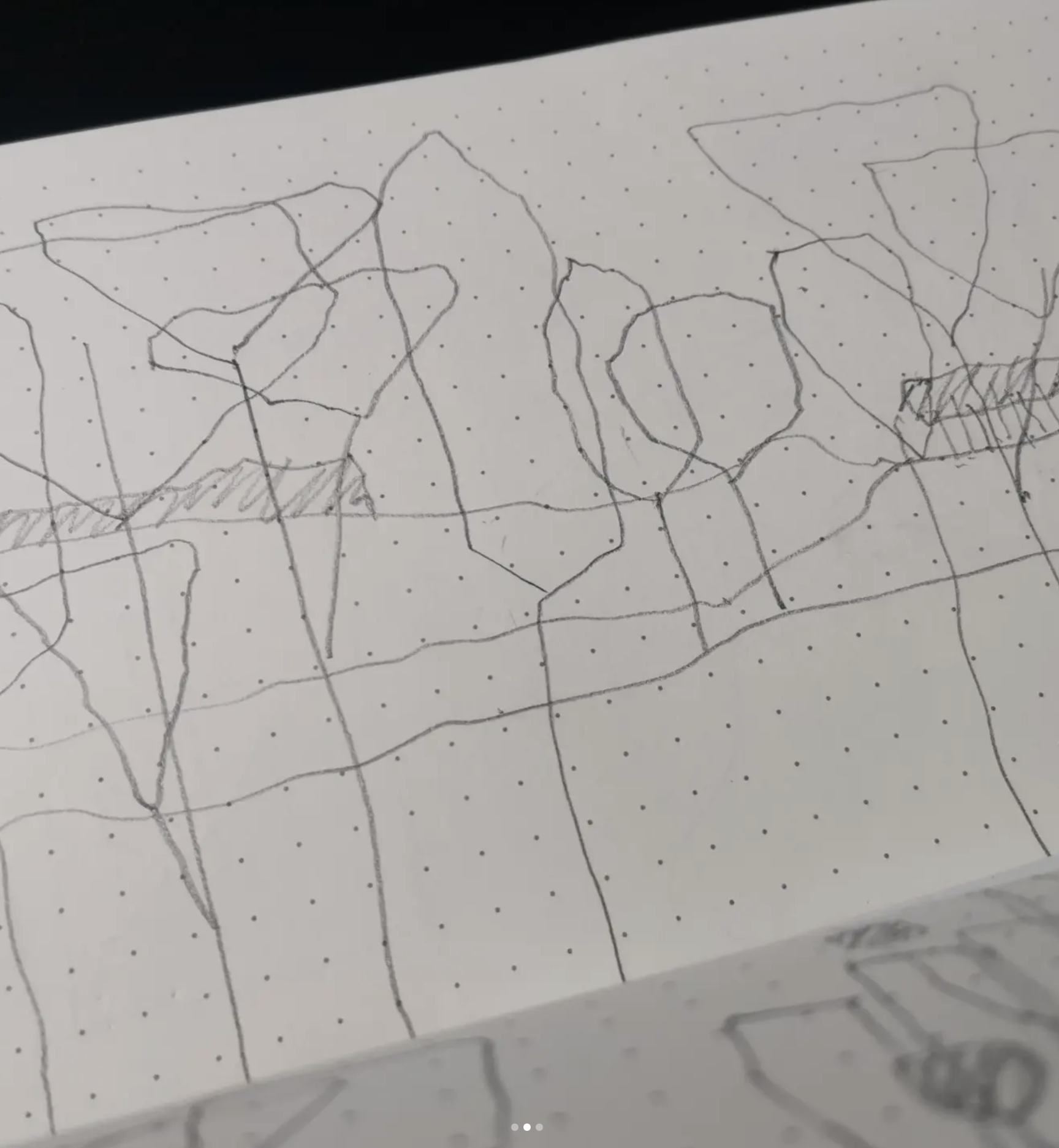 Sketch of a flower made with thin black lines on dotted grid paper.