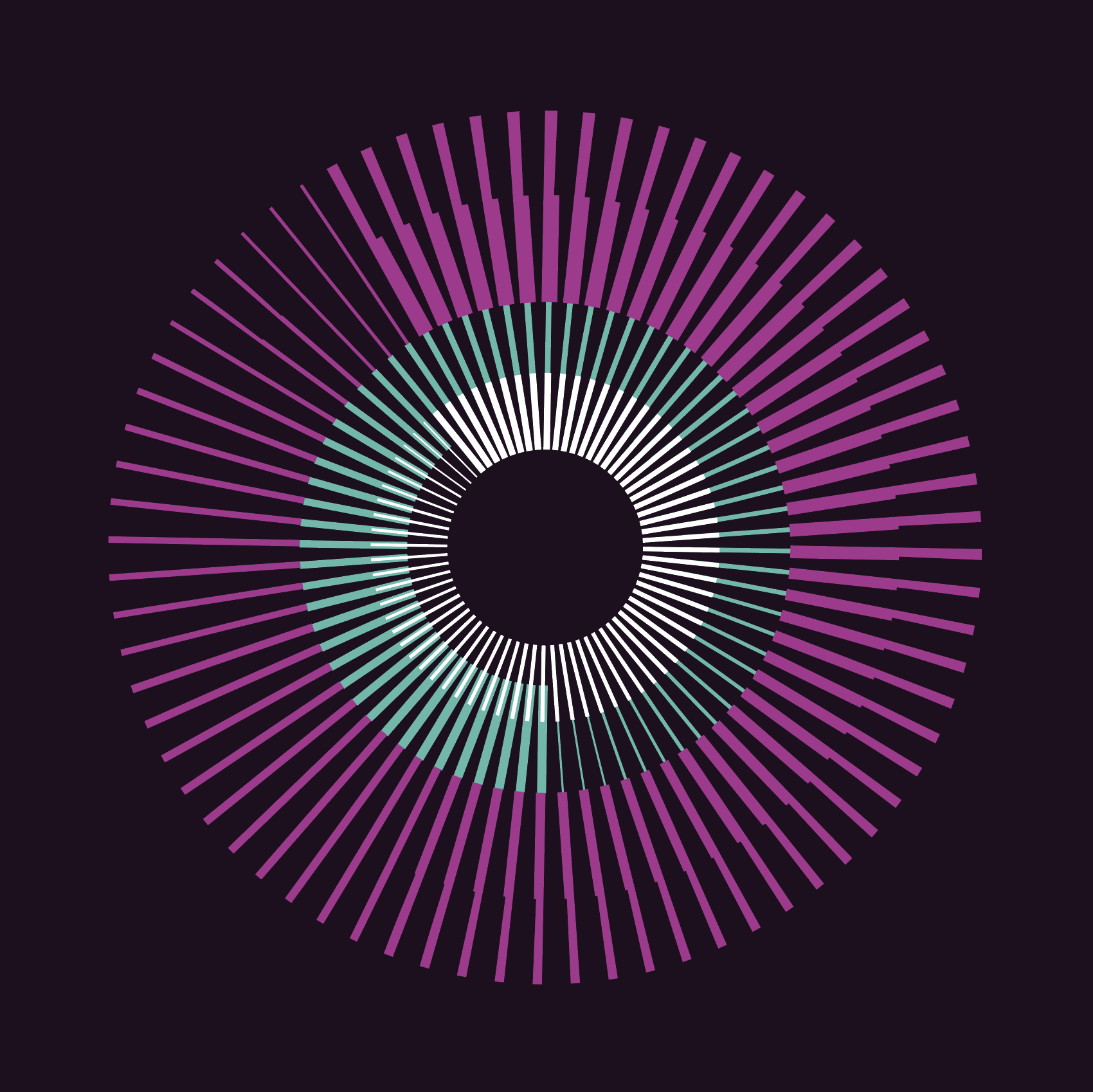 Magenta and blue geometric abstract art print featuring concentric circles and radiating lines on a Dark Purple background.