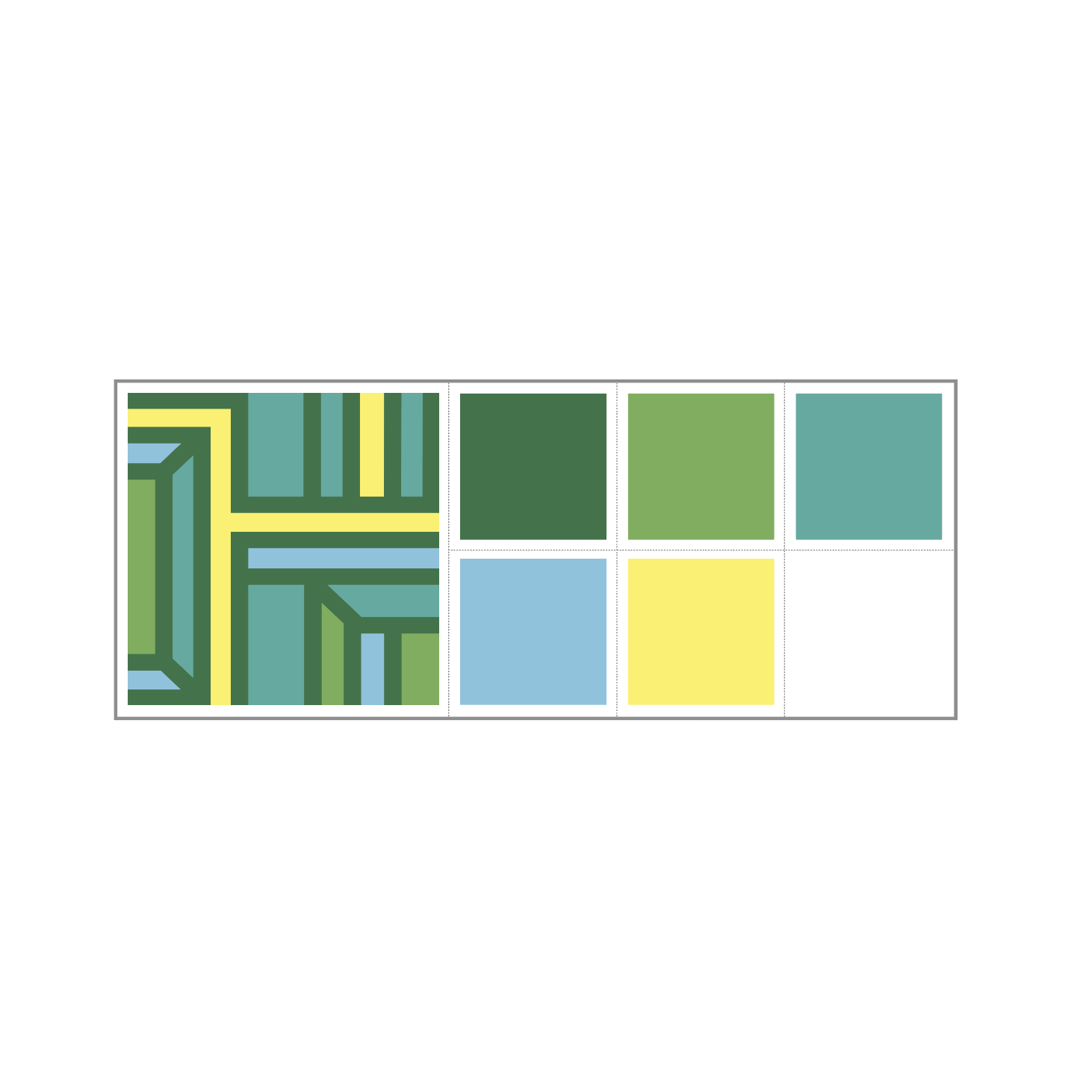 Close-up detail of Green, blue and yellow colours
