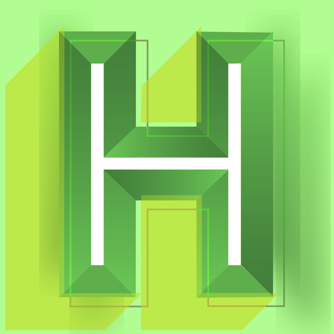 Abstract geometric artwork with overlapping green and yellow rectangles and squares on a green background.