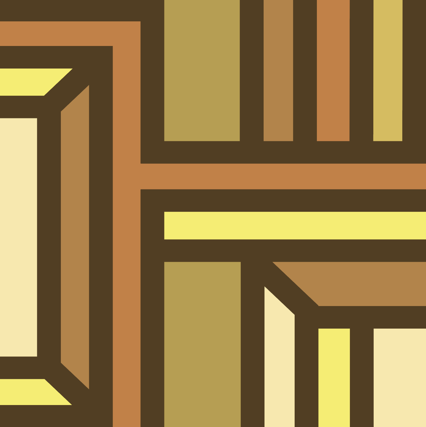 Abstract geometric art print featuring intersecting lines and rectangular  shapes in cream, yellow and ochre.