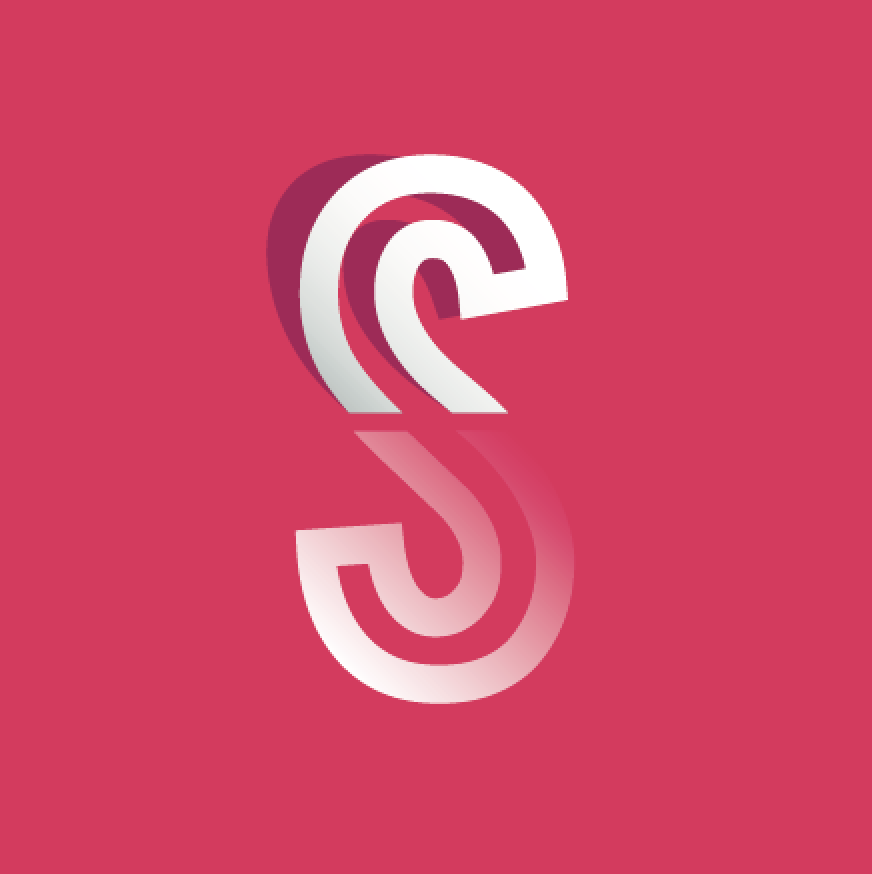 Stylized white musical note shape with shadow on pink background.