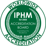 Green circular badge with white text reading 'IPHM Accreditation Board Confident to Excellence' and 'Worldwide Accreditation'.