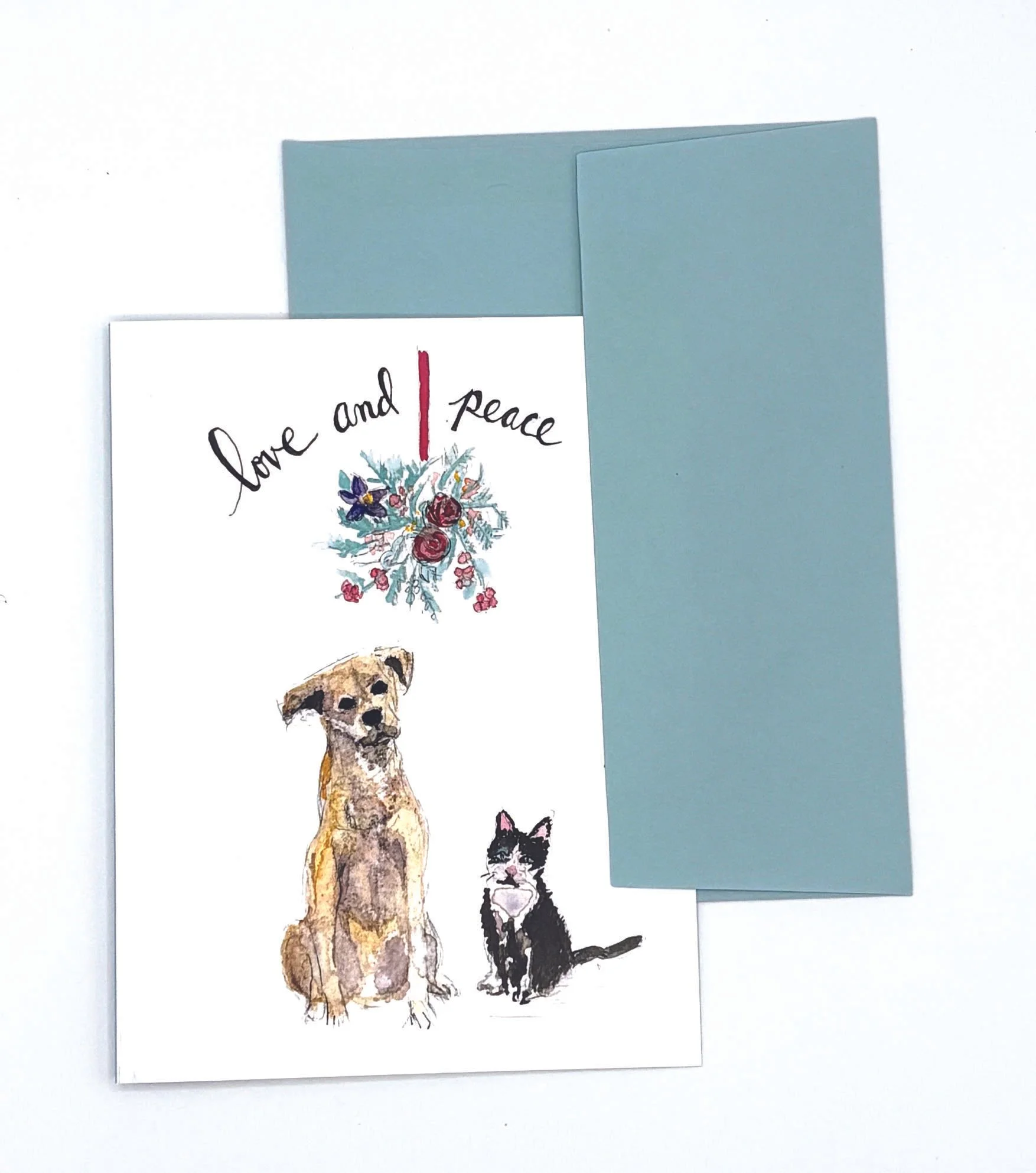 Holiday Card Boxed Set - Dog & Cat Under Mistletoe (Set of 8)