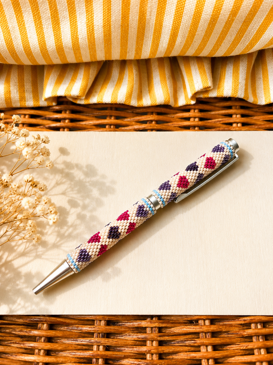Beaded Pen - Pink & Purple Hearts