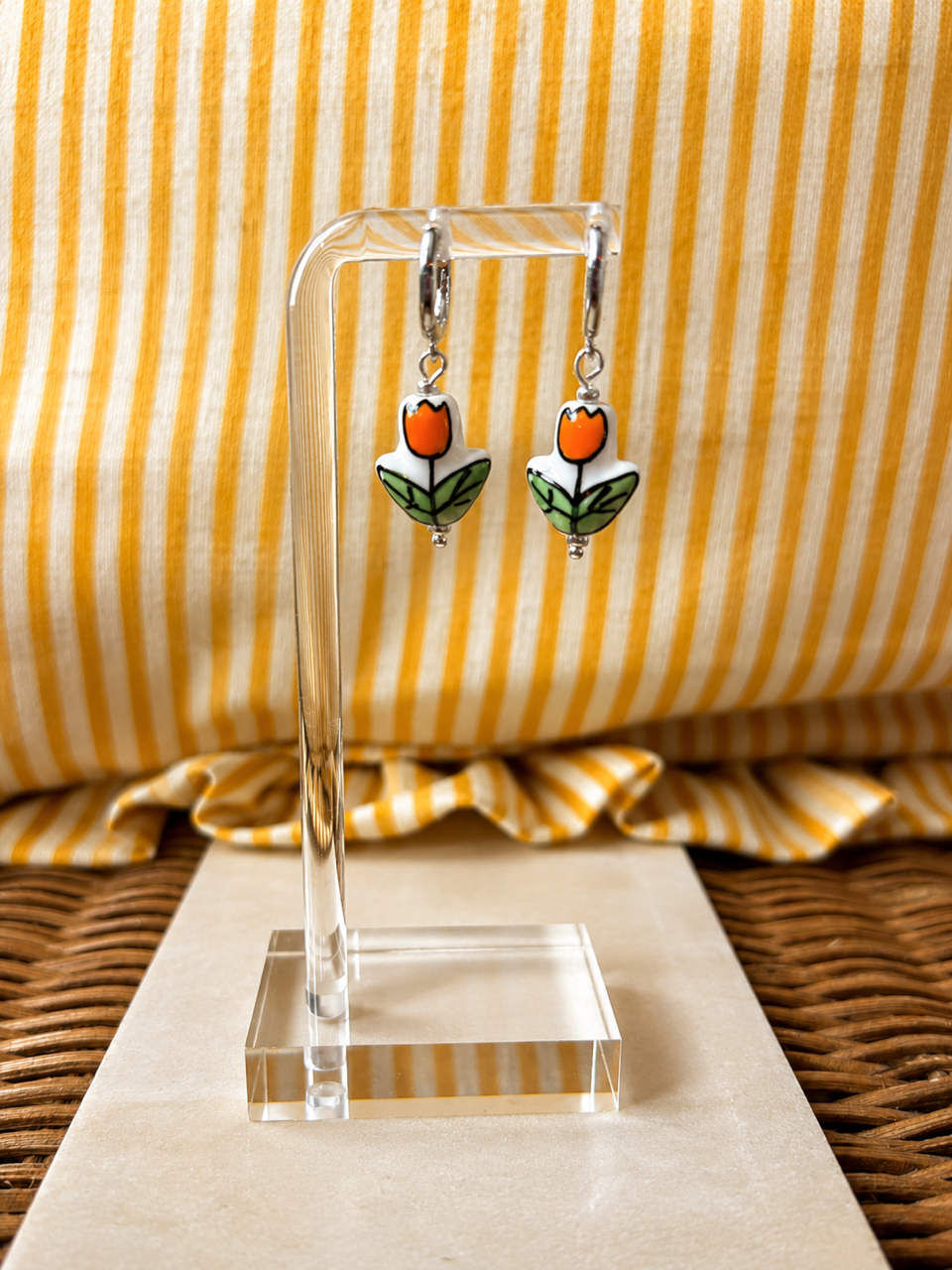 Platinum Plated Hoops with Orange Tulips