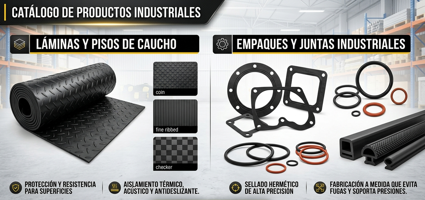 Catalogo de productos industriales: laminas y pisos de caucho, empaques y juntas industriales de alta precision en Panama.