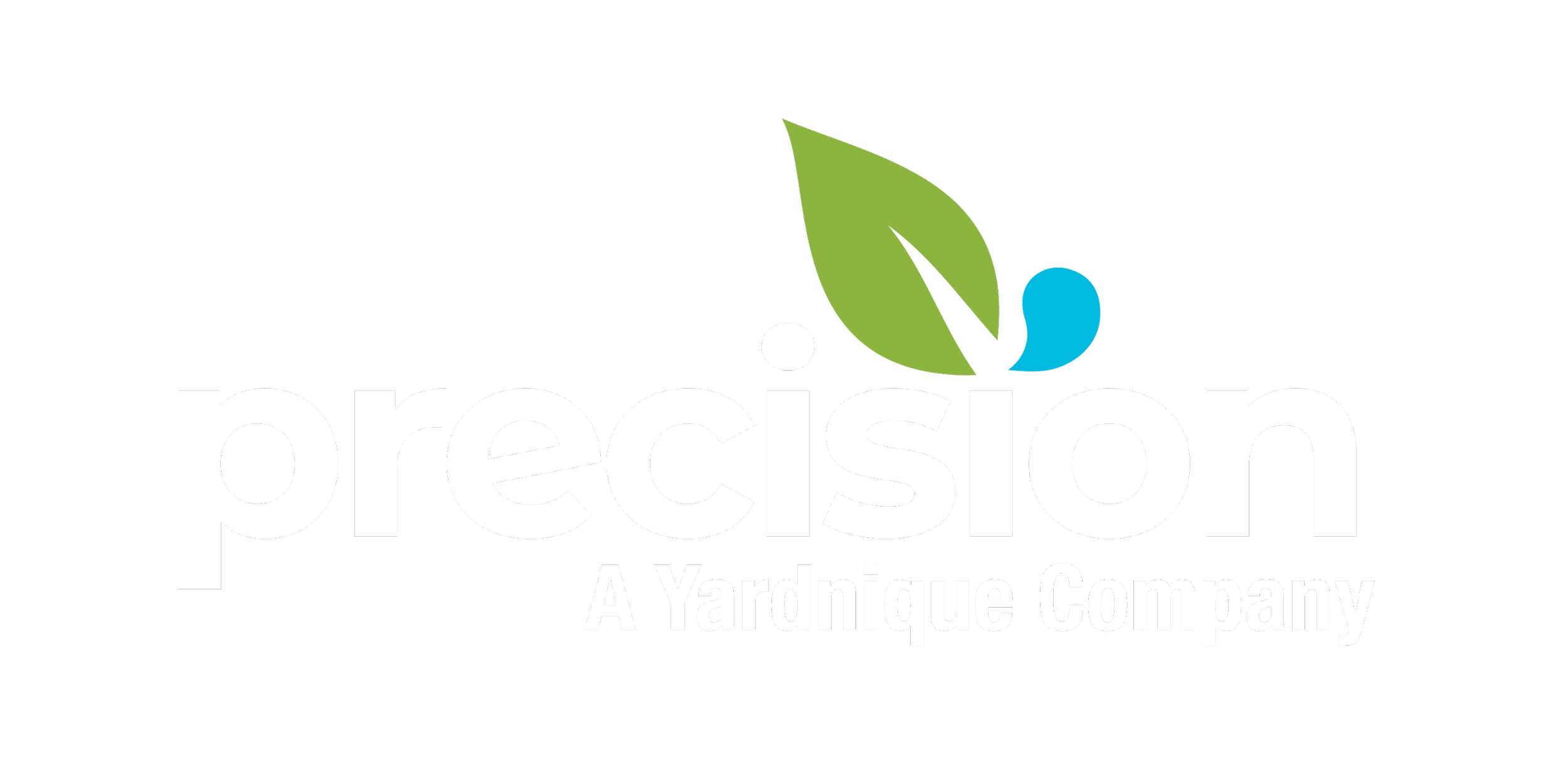 Logo of Precision, a yarding company, with a green leaf and blue water droplet above the company name in white text on a black background.
