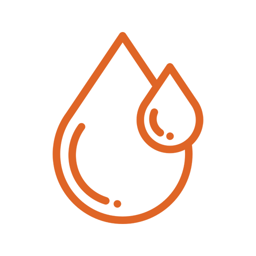 An illustration of a large water droplet with a smaller water droplet inside it, outlined in orange.