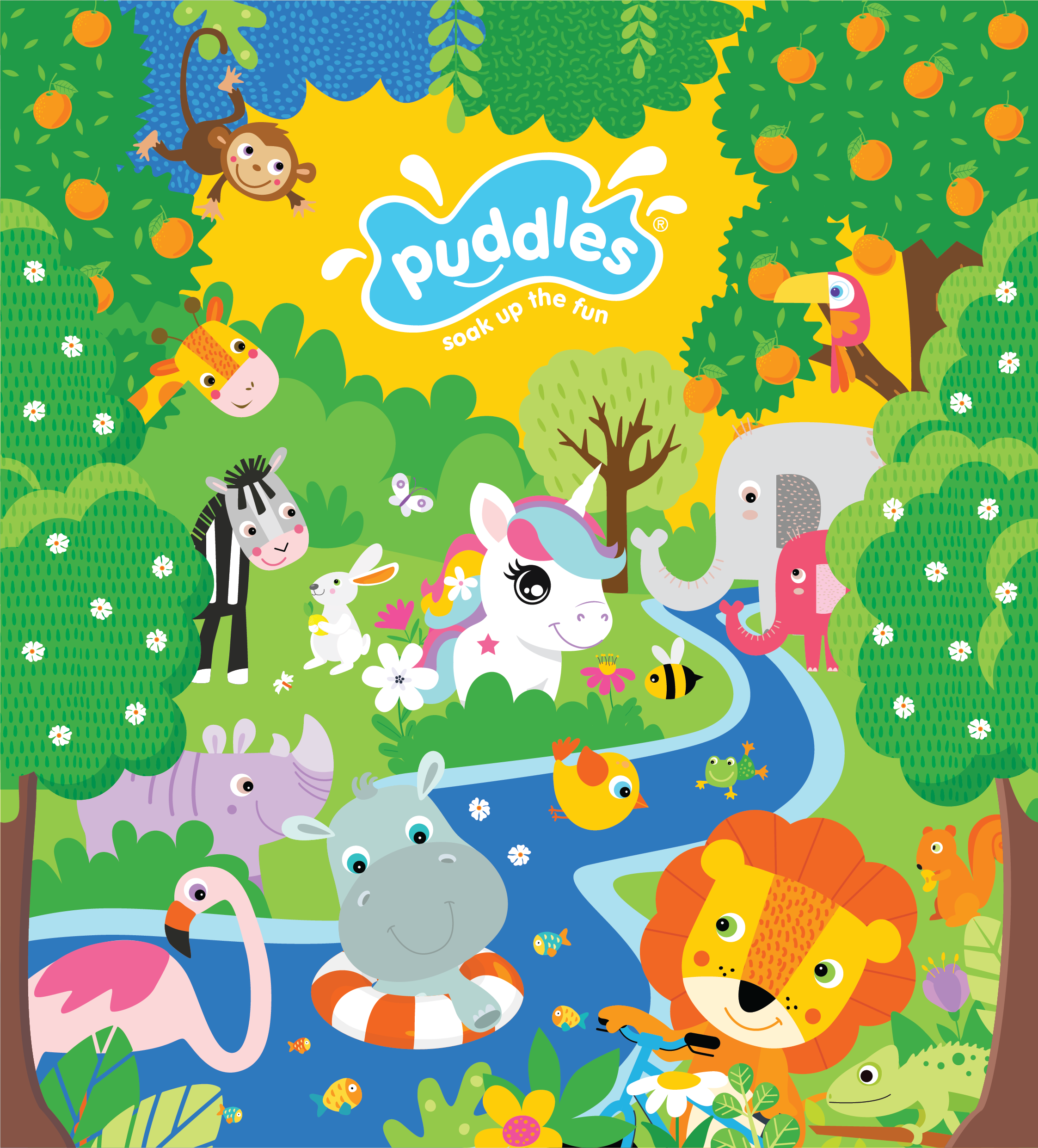 Background Design
Generic Universe created for uses such as backgrounds at events, gift boxes, social media 
posts and a myriad other applications for the brand Puddles Kids.