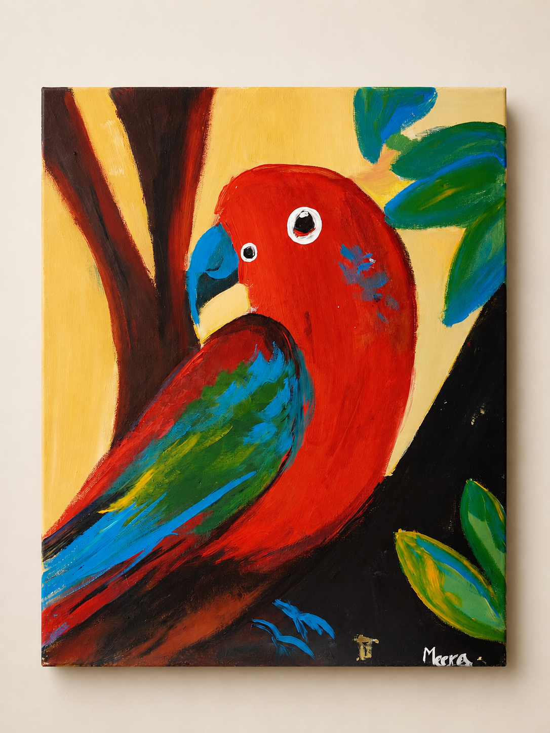 Vivid parrot in a jungle scene.png
