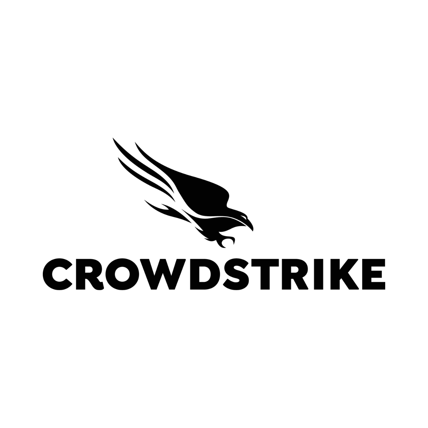 Black silhouette of a raven with outstretched wings above the word 'CROWDSTRIKE' in bold black letters, on a white background.
