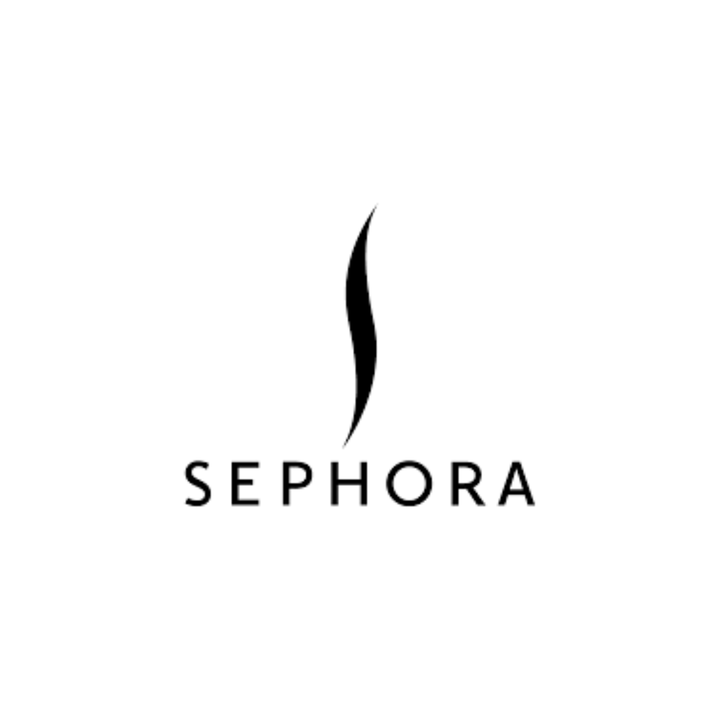 Sephora logo with black curved line above the word 'SEPHORA' in black letters on a white background.