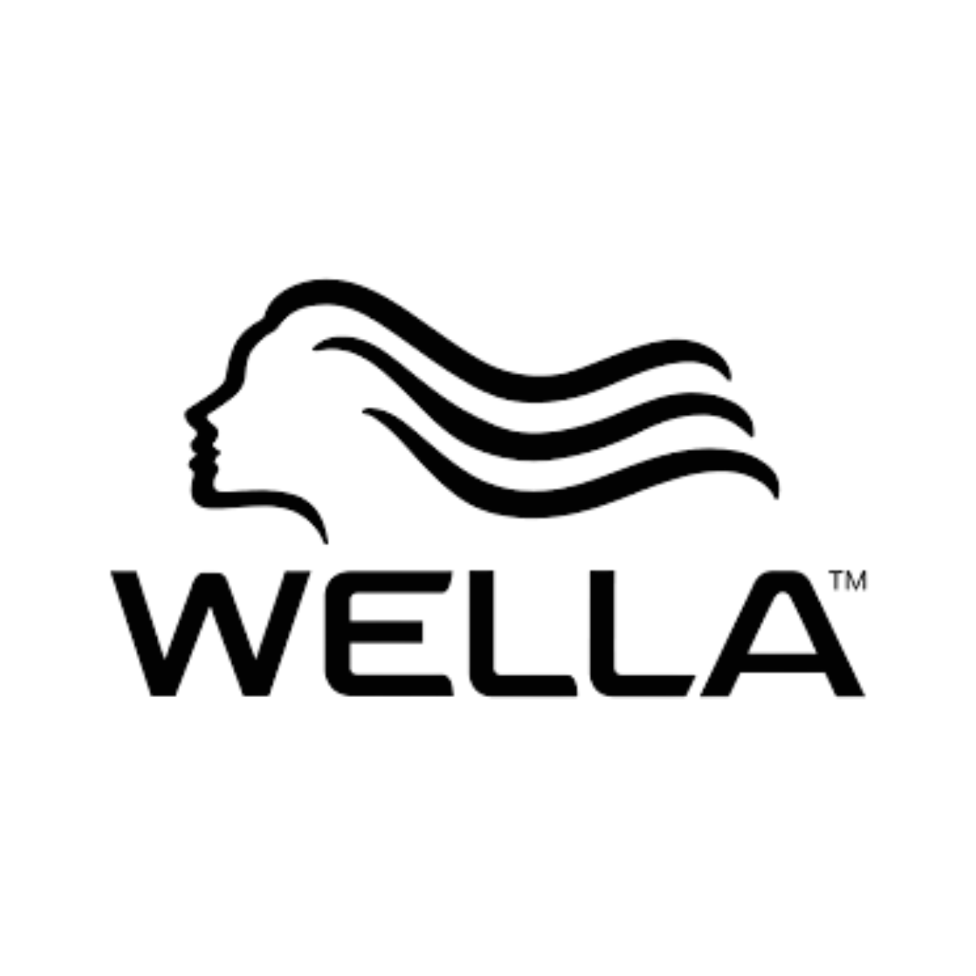 Logo of Wella, featuring a stylized profile of a woman with flowing hair and the word "WELLA" beneath it.