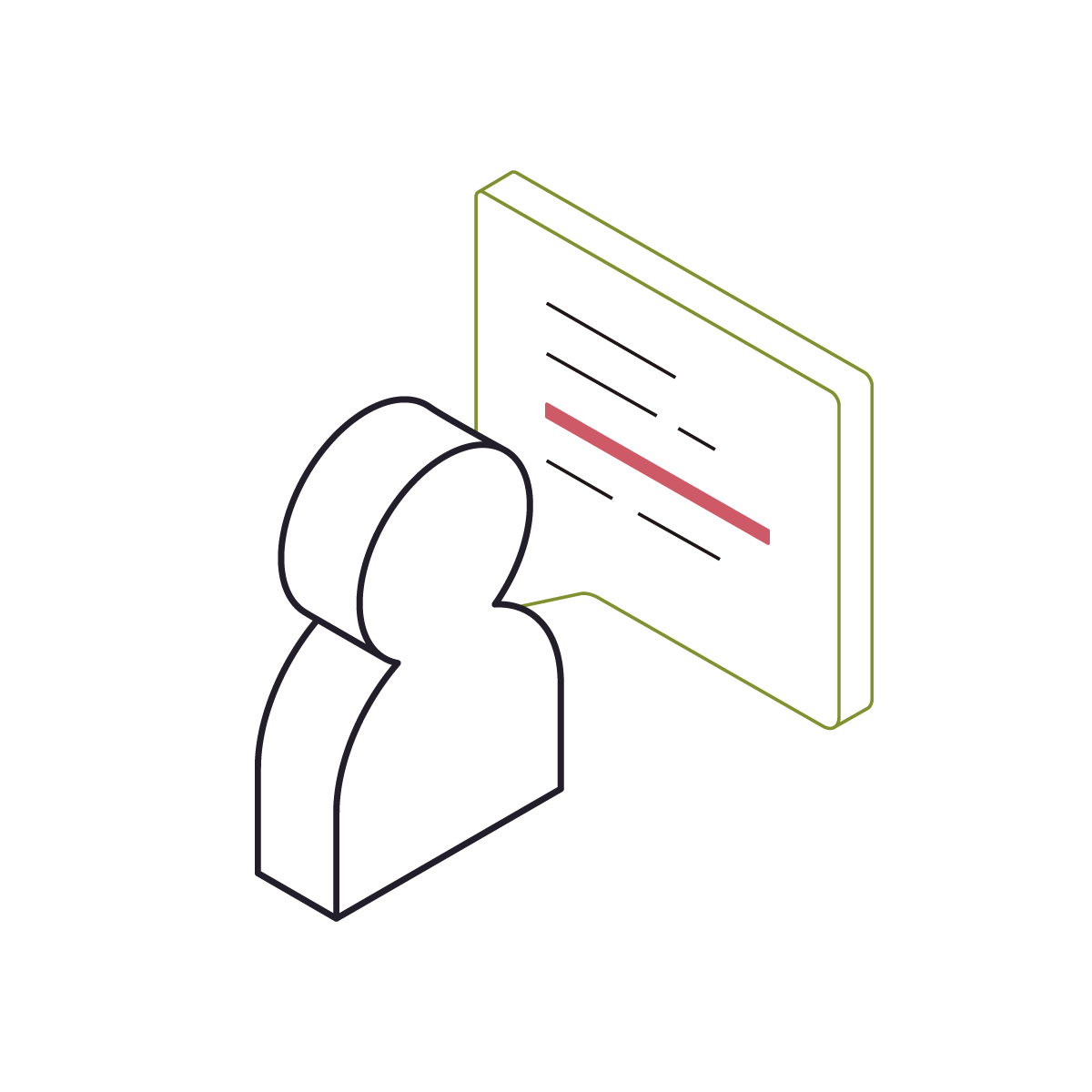 Isometric drawing of a person talking