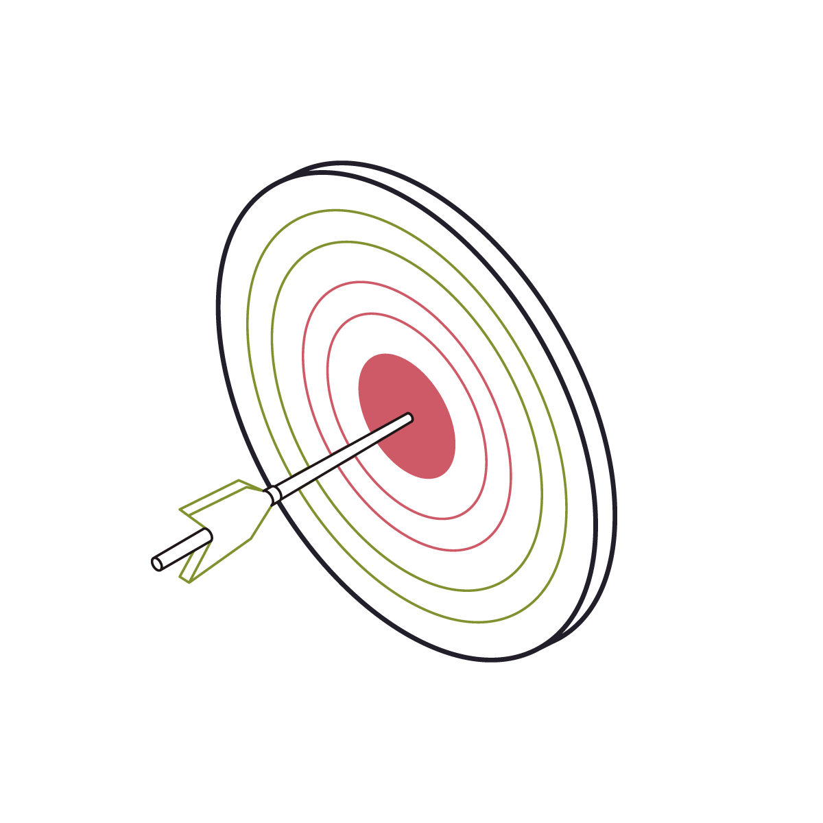 Isometric drawing for bullseye with arrow in center