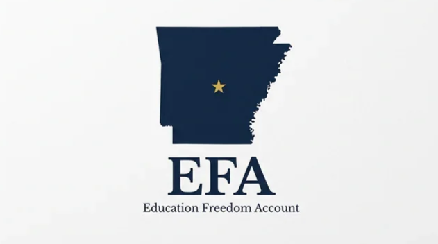 Logo featuring a dark blue outline of Arkansas with a gold star inside, the text 'EFA' and 'Education Freedom Account' below.