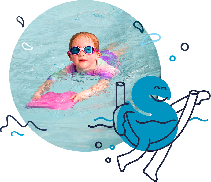 Child swimming with aid