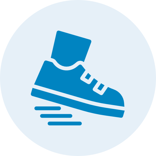 Icon of a sneaker or athletic shoe with motion lines indicating movement.