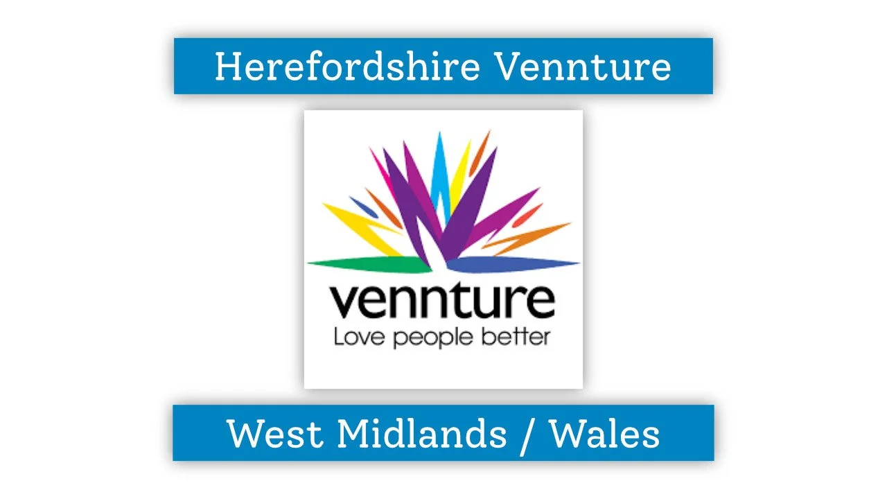 Logo of Vennture with colorful abstract design, tagline "Love people better," and location "West Midlands / Wales."