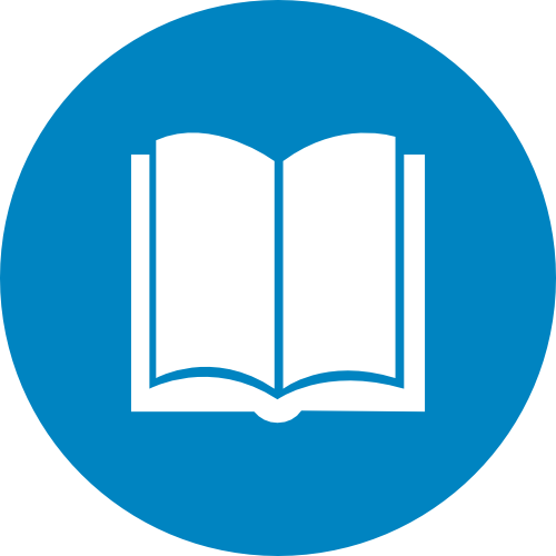 Icon of an open book inside a blue circle.