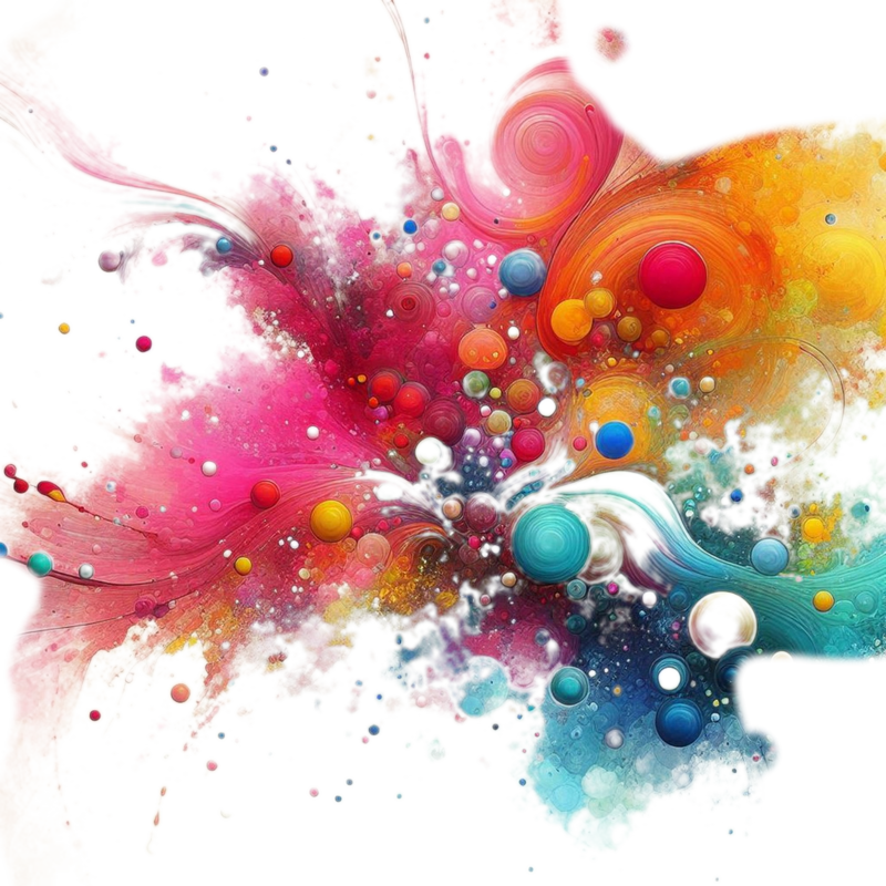 Explosion of brightly colored powder in pink, orange, red, yellow, and blue
