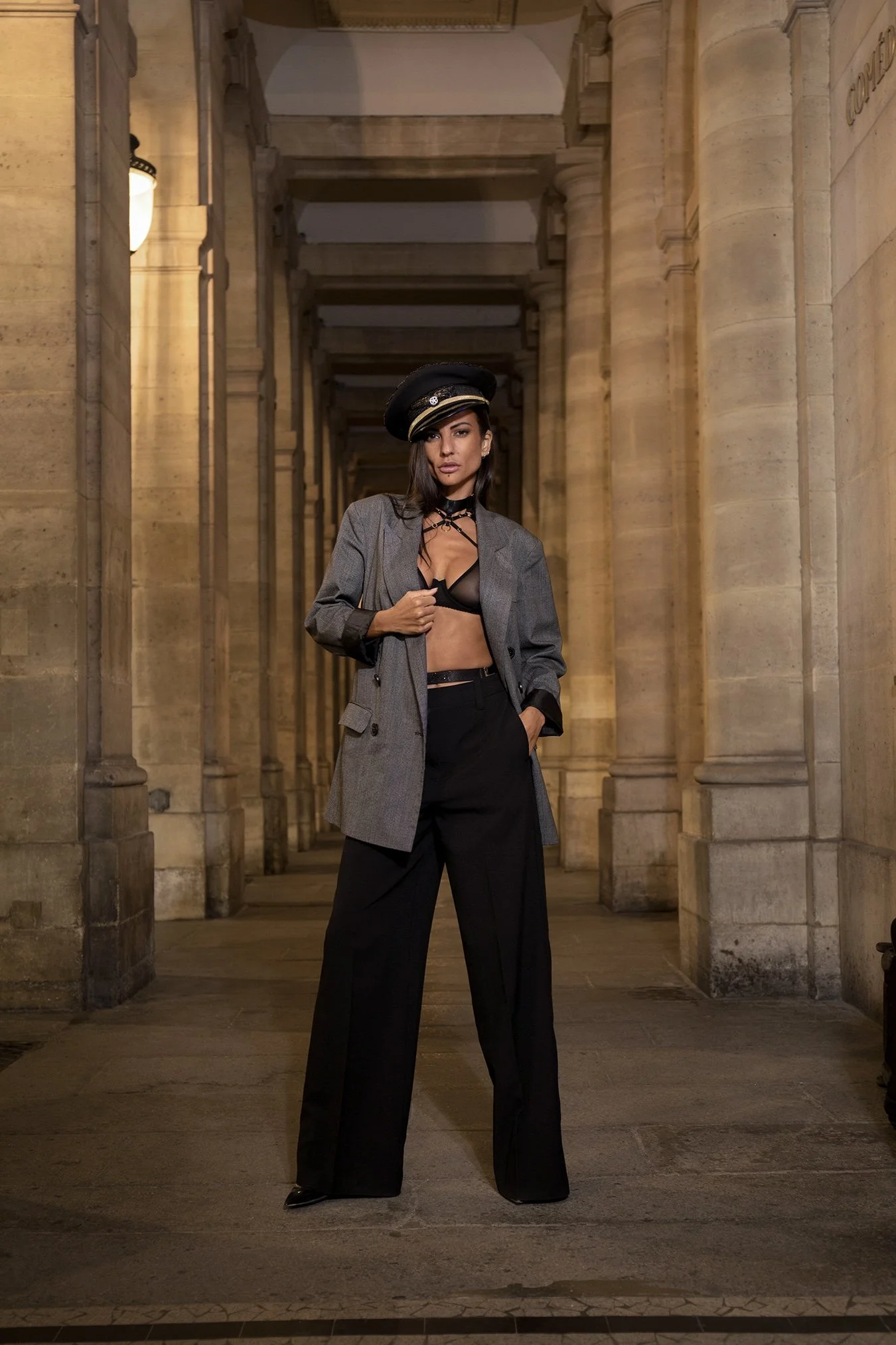 Vanessa (@ness.dlv) wearing Mari Moth lingerie in a nighttime fashion editorial photographed by Henri Da Cruz in Paris.