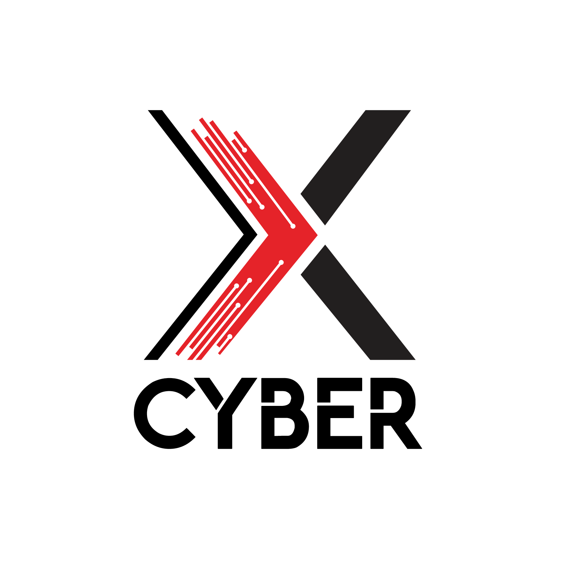 A stylized digital illustration featuring a black background with geometrical art and red and white accents. The image includes abstract arrow-shaped elements, circuit-like lines, and symbols, creating a tech-inspired design.