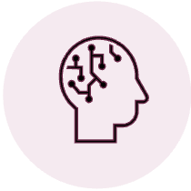 Icon of a human head with a circuit board inside representing artificial intelligence or a thought process.