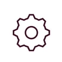 Outline of a gear or cogwheel with multiple teeth, in purple.