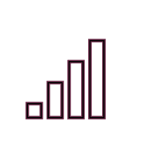 A bar chart with five purple outlined bars increasing in height from left to right.