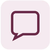 Icon of a speech bubble on a light purple background.