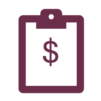 Icon of a clipboard with a dollar sign.