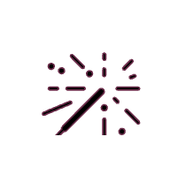 Illustration of a sparkler with sparks radiating outward, depicted in pink on a black background.