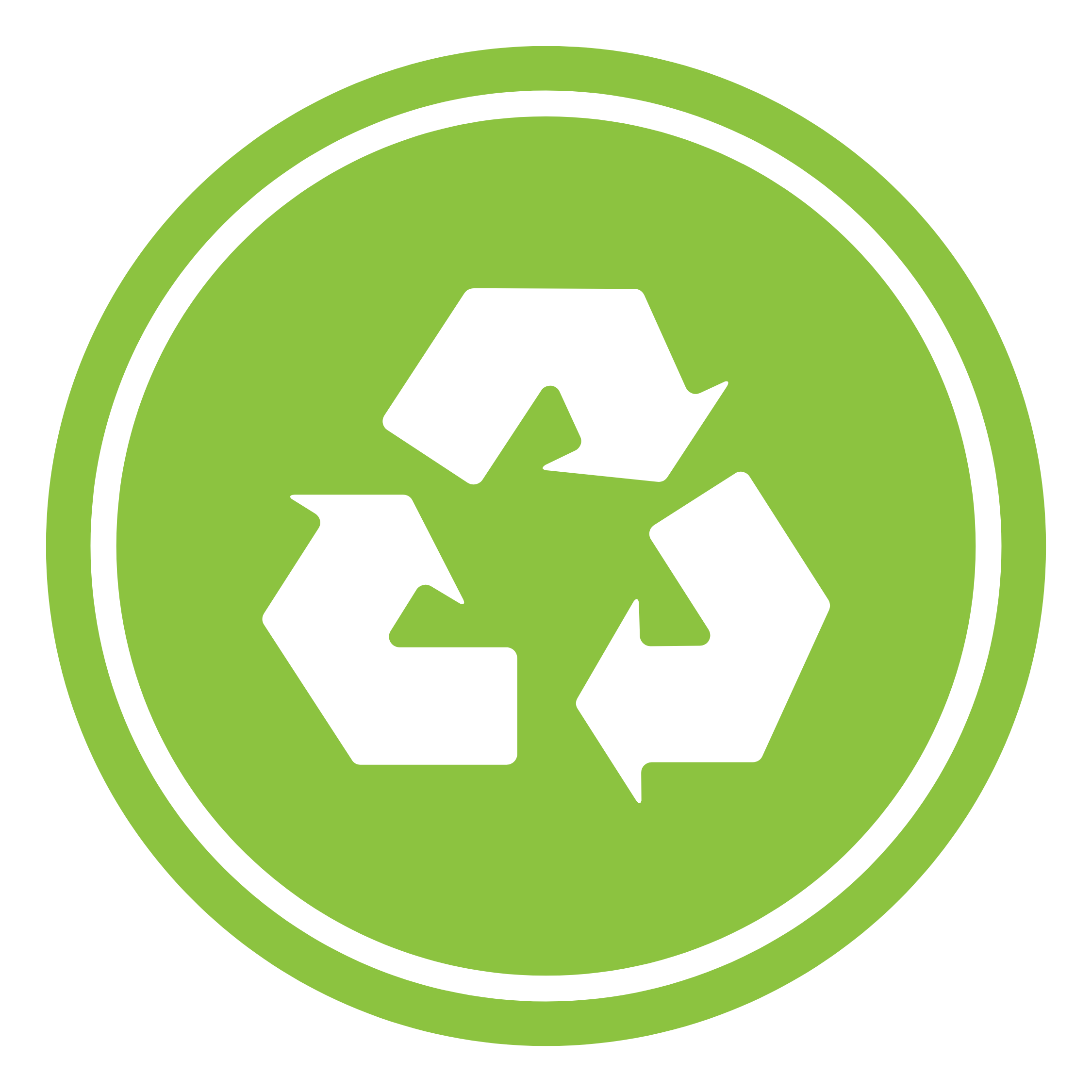 Green circular recycling symbol with white arrows.