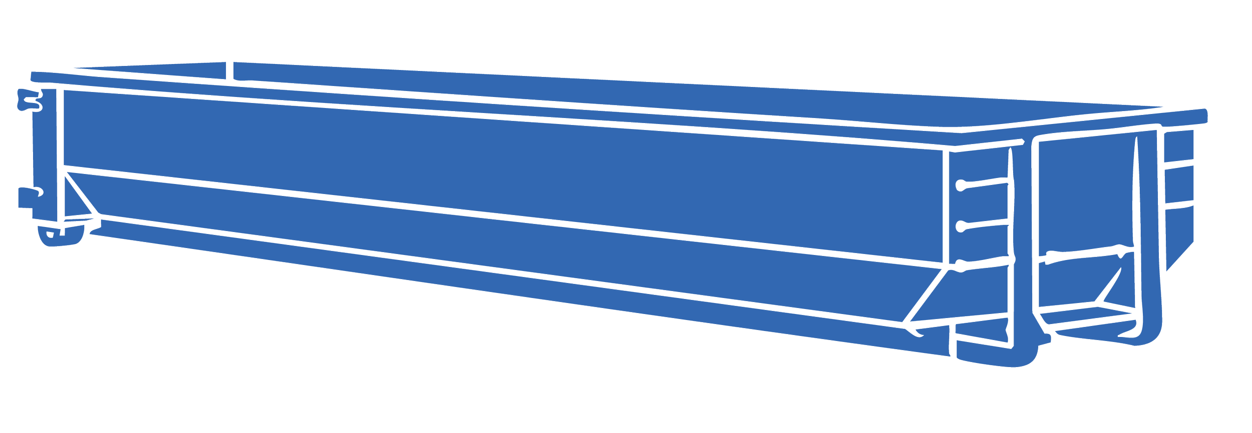 Illustration of a long, blue, articulated flatbed semi-trailer truck in a side view.